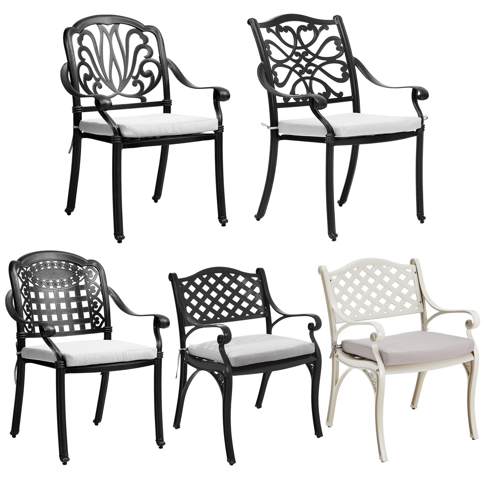 Black/ White Retro Set of 2 Cast Aluminum Garden Chairs