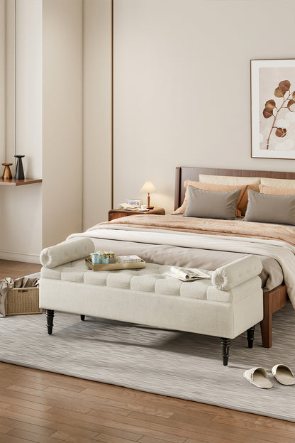 Grey/Beige Flip Top Storage Bench with Side Arms