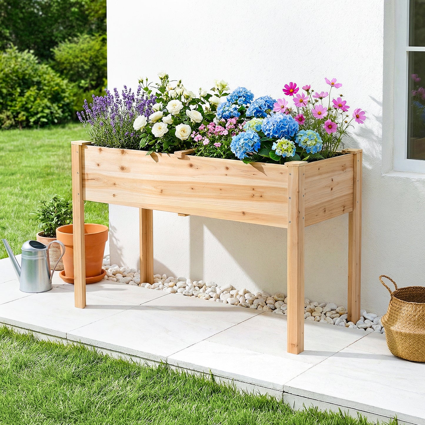 Elevated Rectangular Raised Garden Bed with Drainage Holes