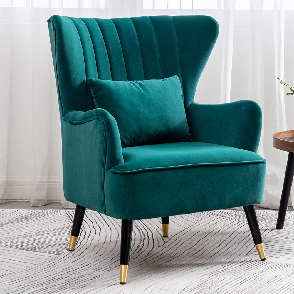 Comfortable Velvet Wingback Armchair with Cushion