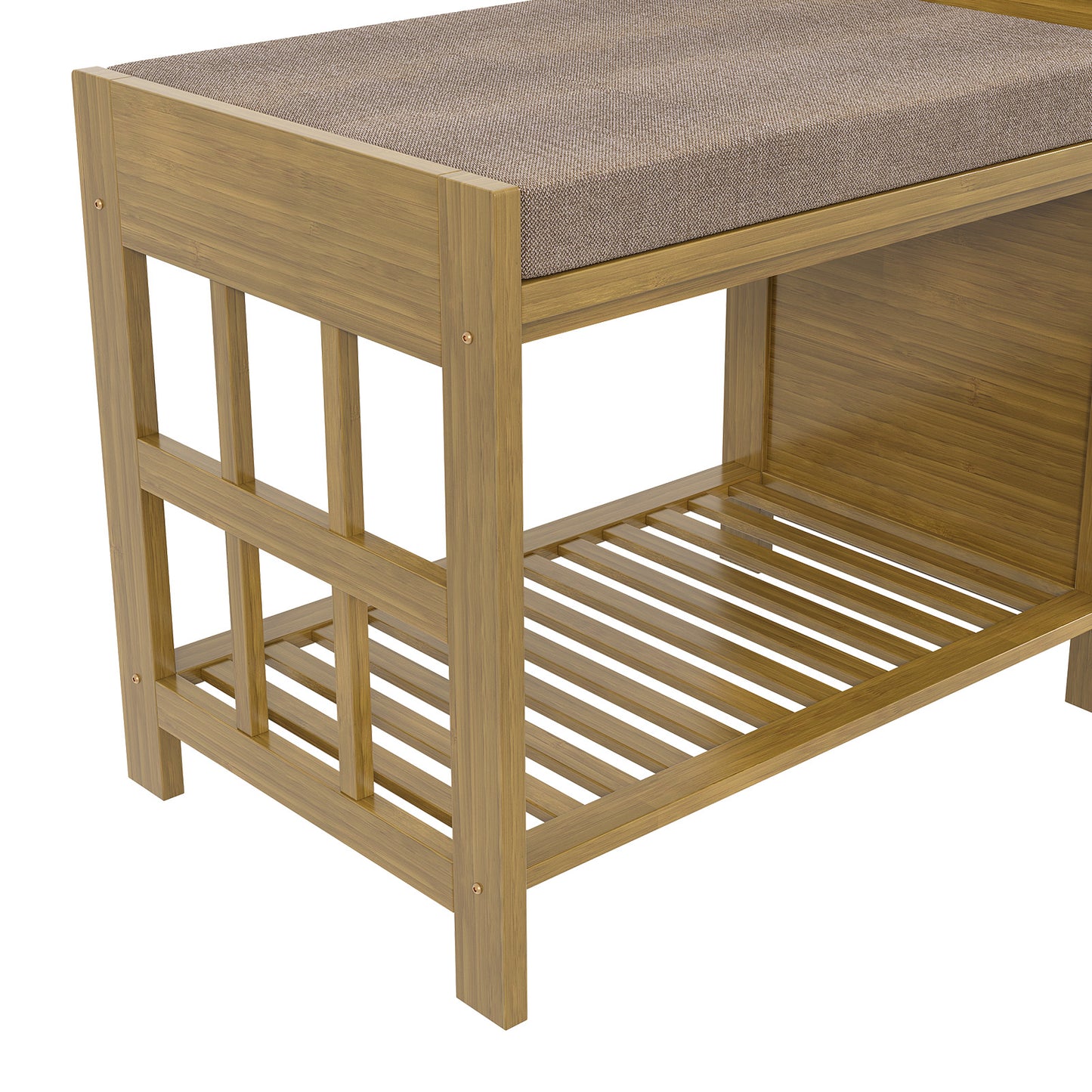 Bamboo Shoe Storage Cabinet with Cushioned Bench Seat