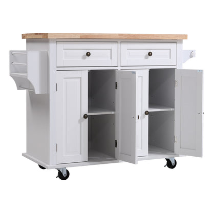 Modern Rolling Wooden Kitchen Island Cart with Storage Cabinet