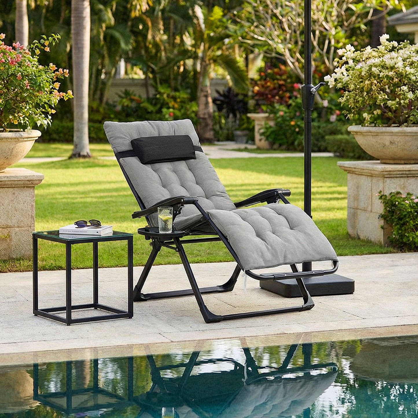 Zero Gravity Outdoor Recliner with Seat Cushion & Headrest