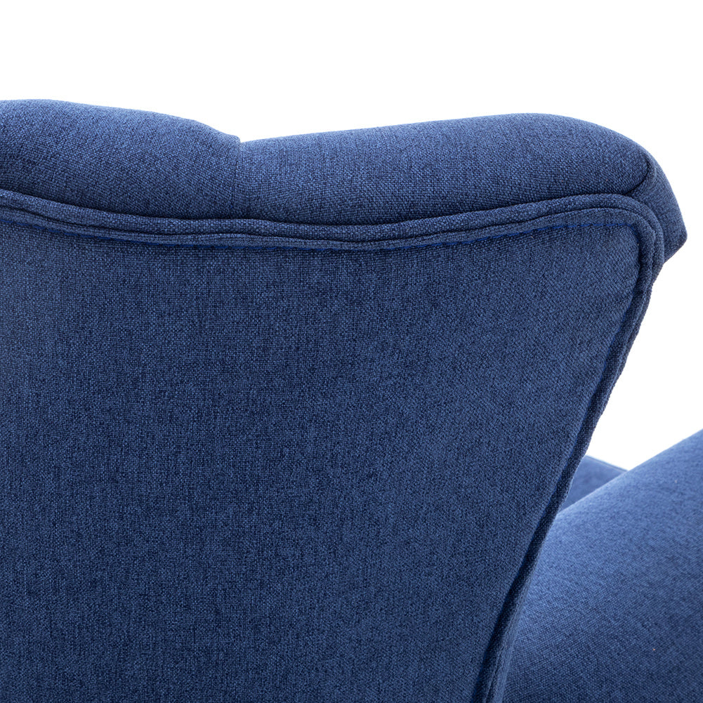 Blue/Grey Vintage Linen Upholstered Wing Back Armchair