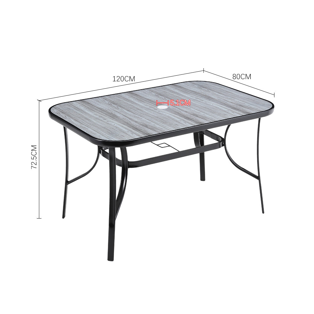 Garden Tempered Glass Wood Grain Coffee Table With Parasol Hole