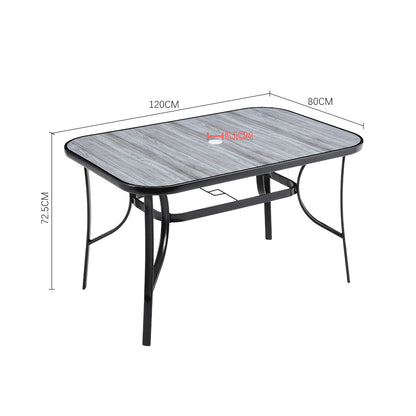 Garden Tempered Glass Wood Grain Coffee Table With Parasol Hole