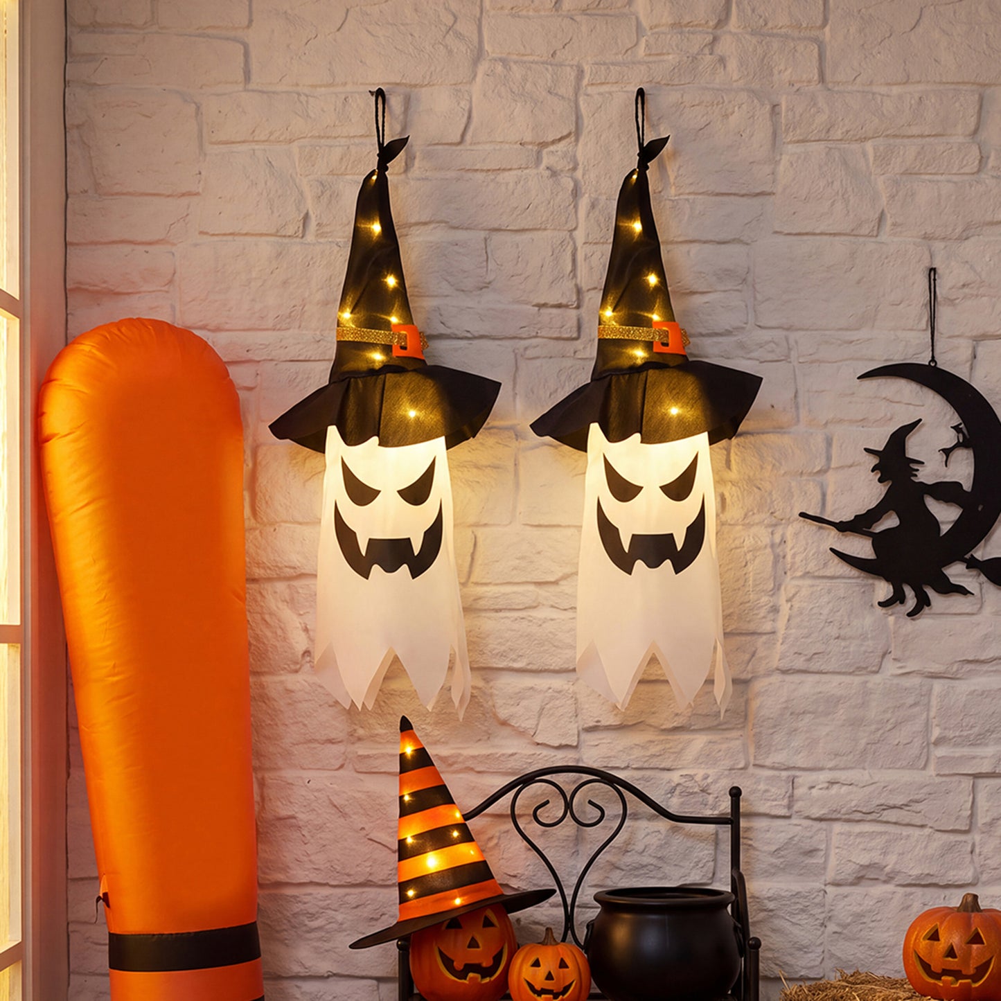 2Pcs Halloween Decorations Ghost Witch Hats with LED Lights