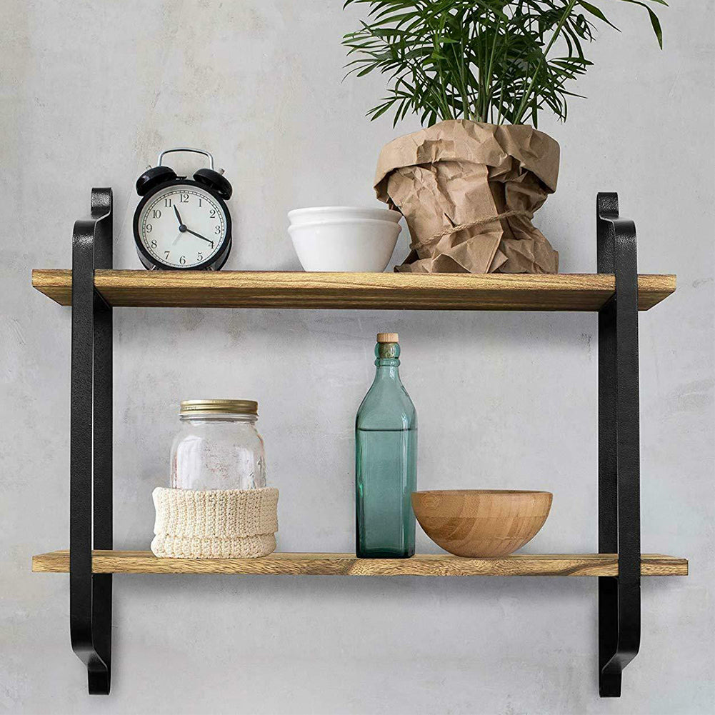 Industrial 2-Tier Home Decor Floating Wall Shelves