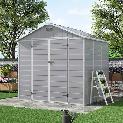 8x6ft Outdoor Apex Roof Plastic Tool Shed with Dual-door