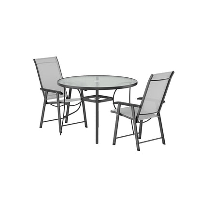 2/4 Pcs Black Outdoor Dining Set with Glass Top
