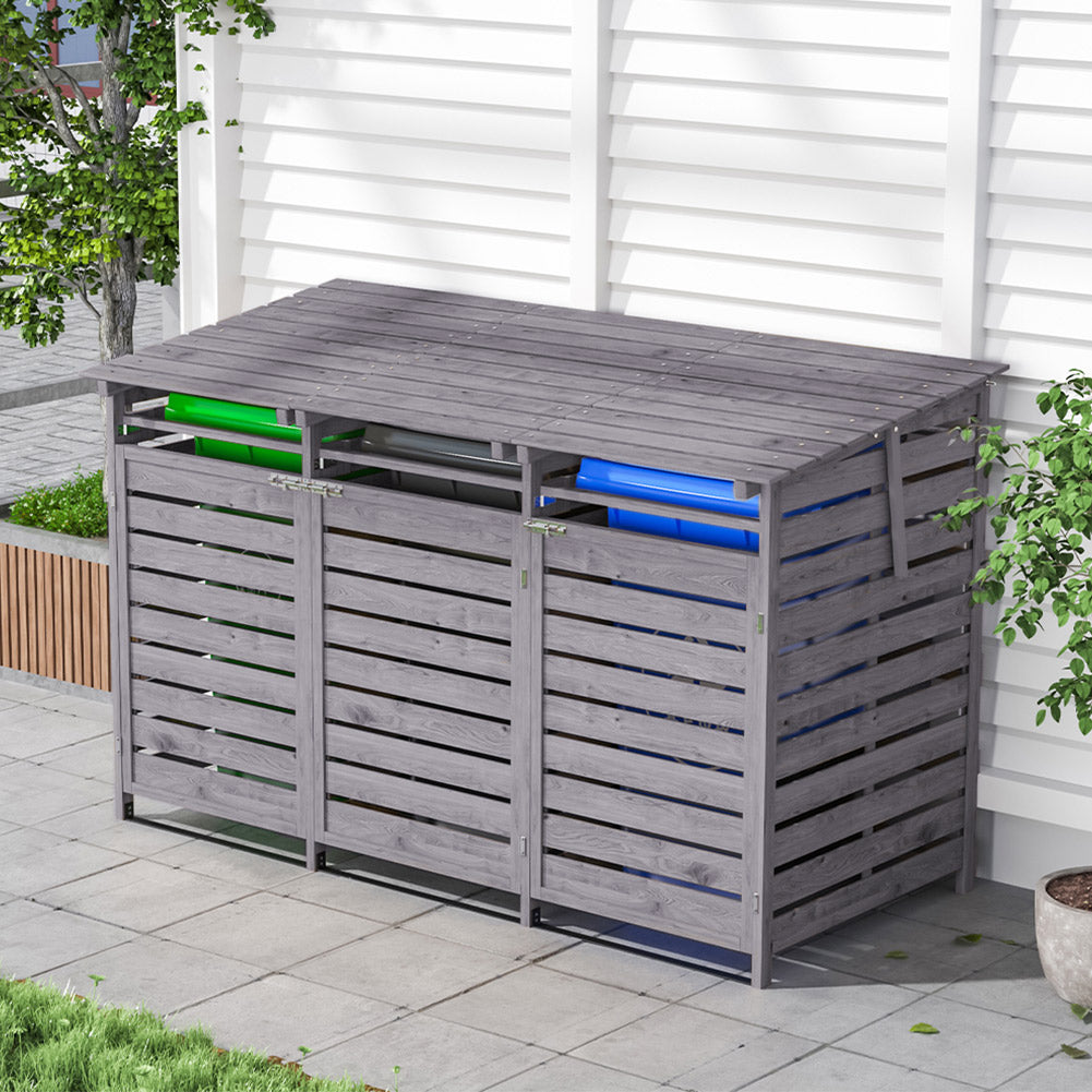 Outdoor Spruce Wood Trash Can Storage Shed