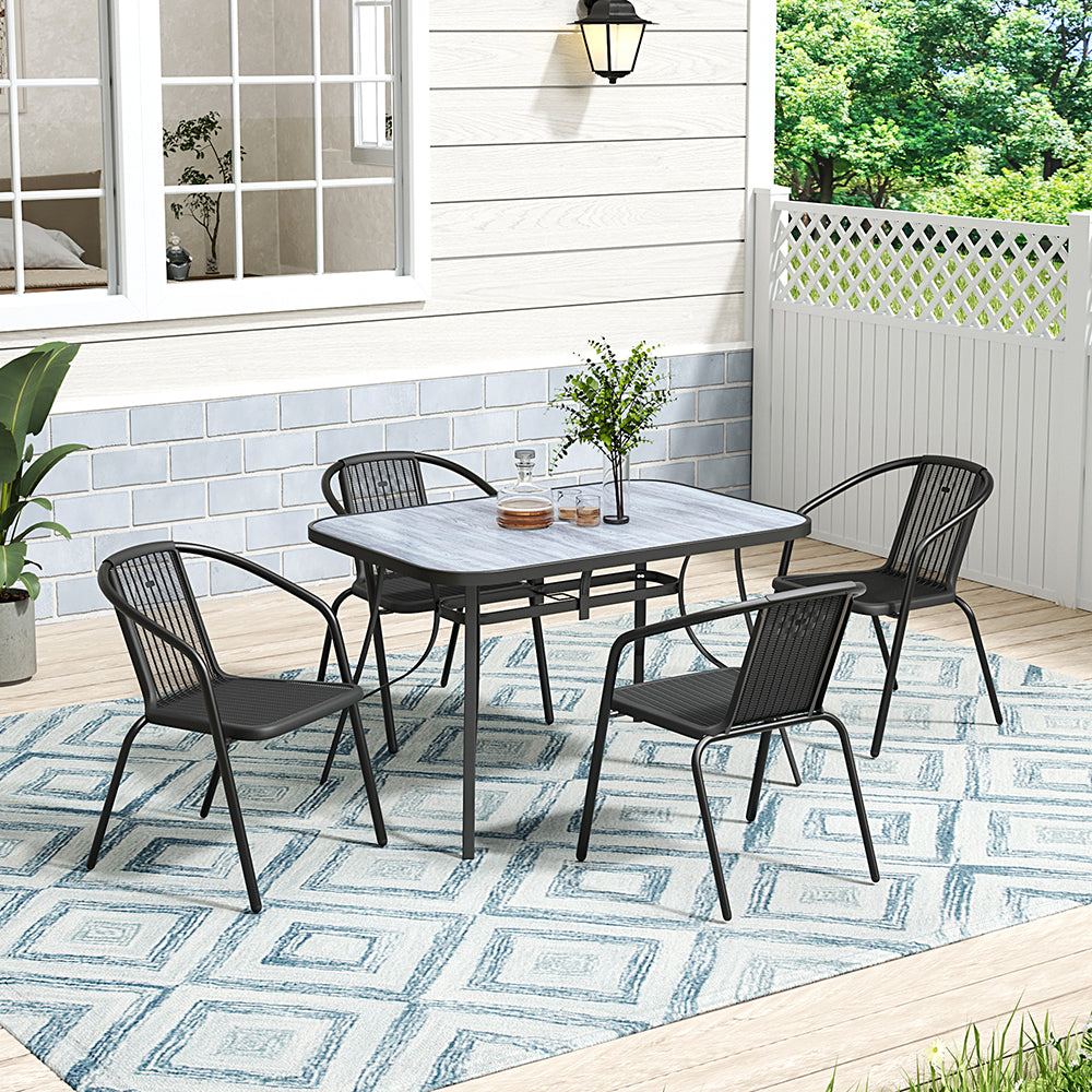 Garden Tempered Glass Wood Grain Coffee Table With Parasol Hole