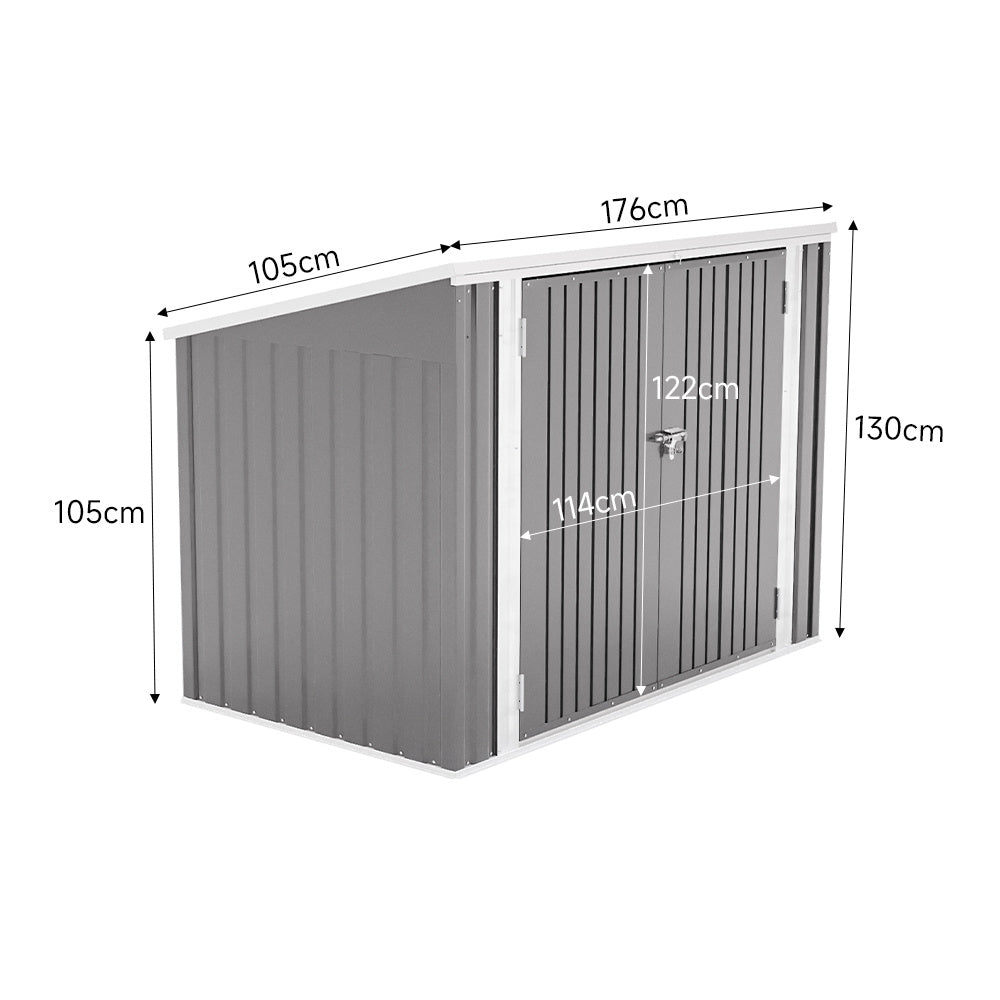 176CM Wide Metal Lockable Garden Wheelie Bin Storage Shed