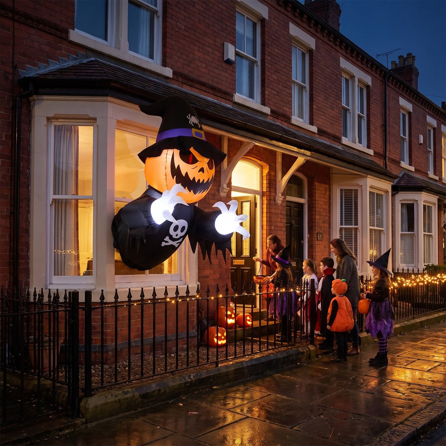 100cm Blow-Up Halloween Pumpkin Witch Inflatable Decoration with Built-in LED Lights