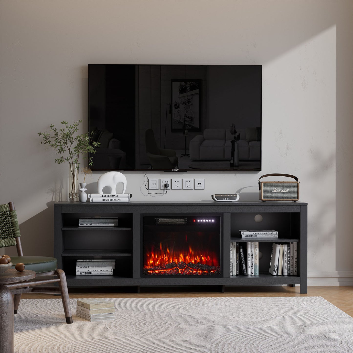 177.8cm TV Stand with 23-Inch Electric Fireplace