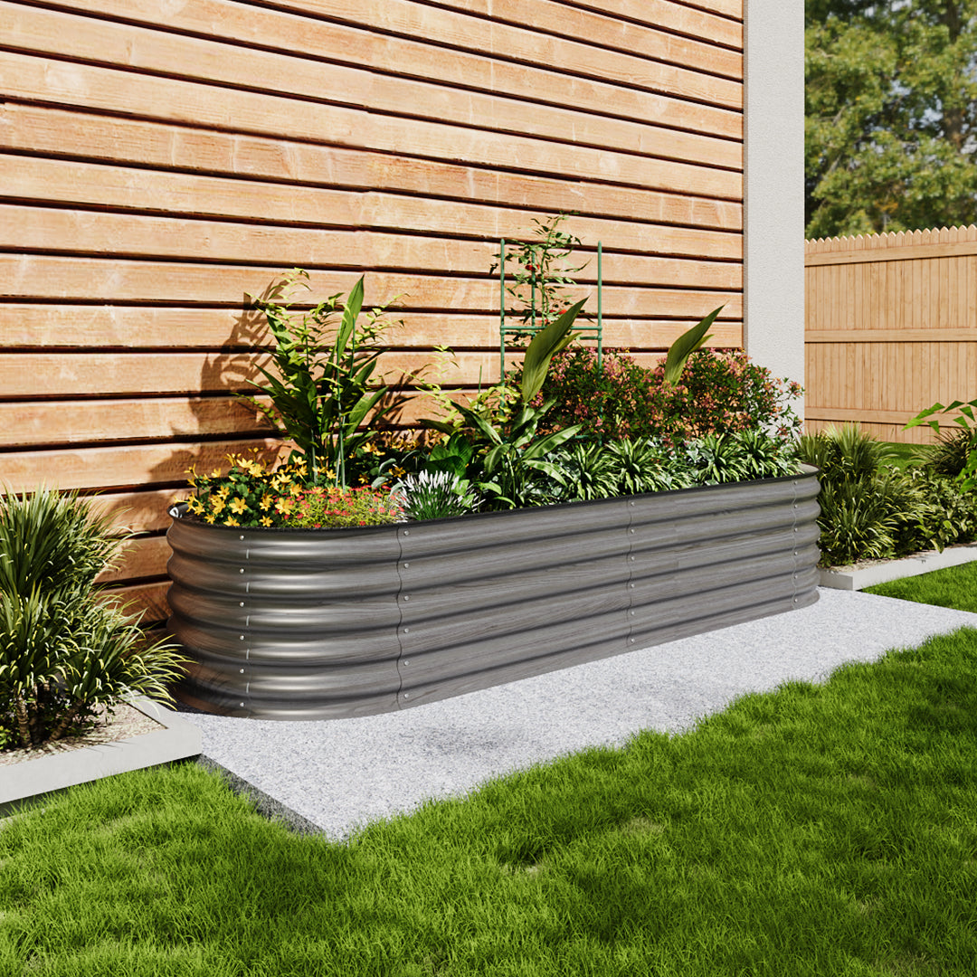 Outdoor Galvanized Steel Raised Garden Bed with Trellis