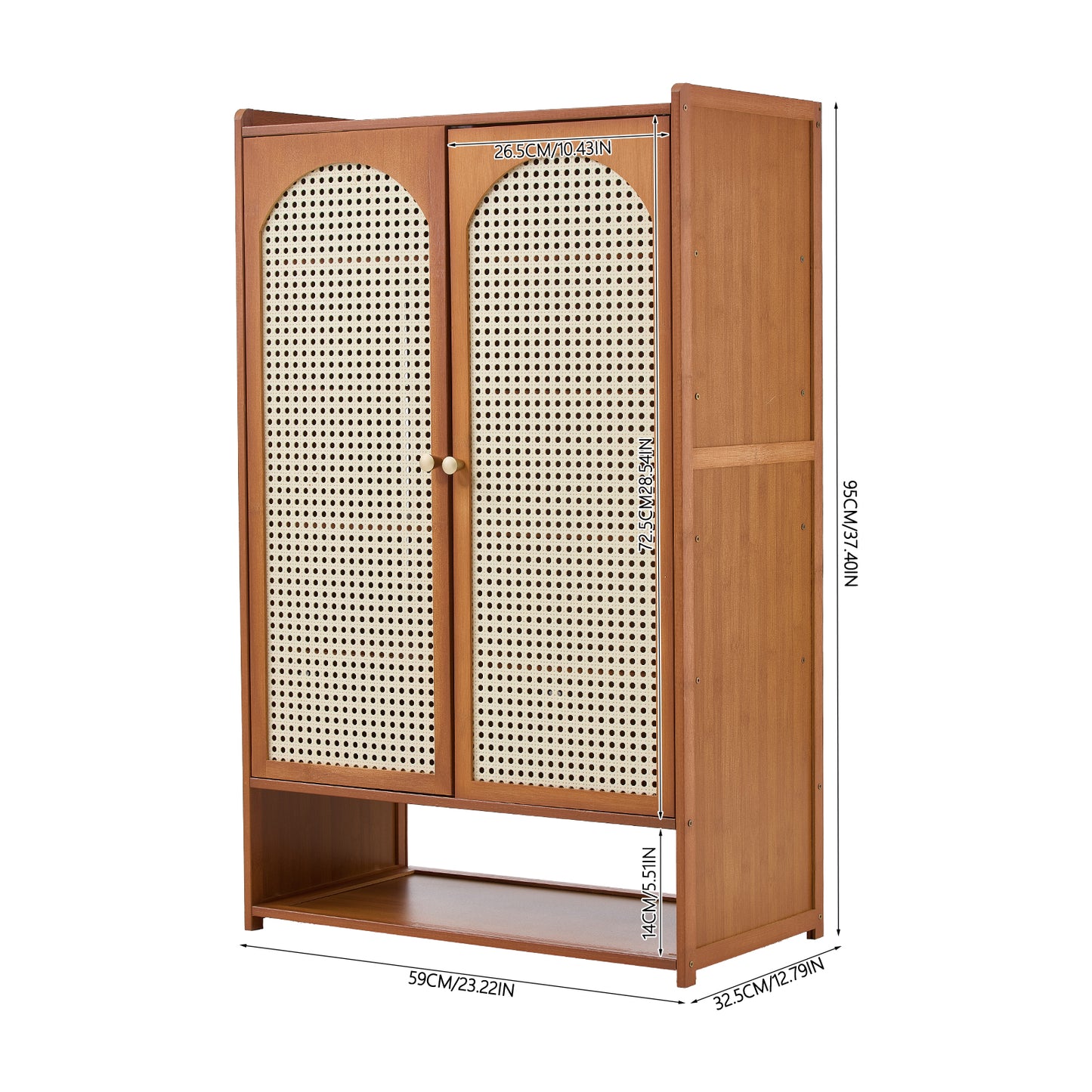95CM H Modern Shoe Storage Cabinet with Rattan-Effect 2 Doors