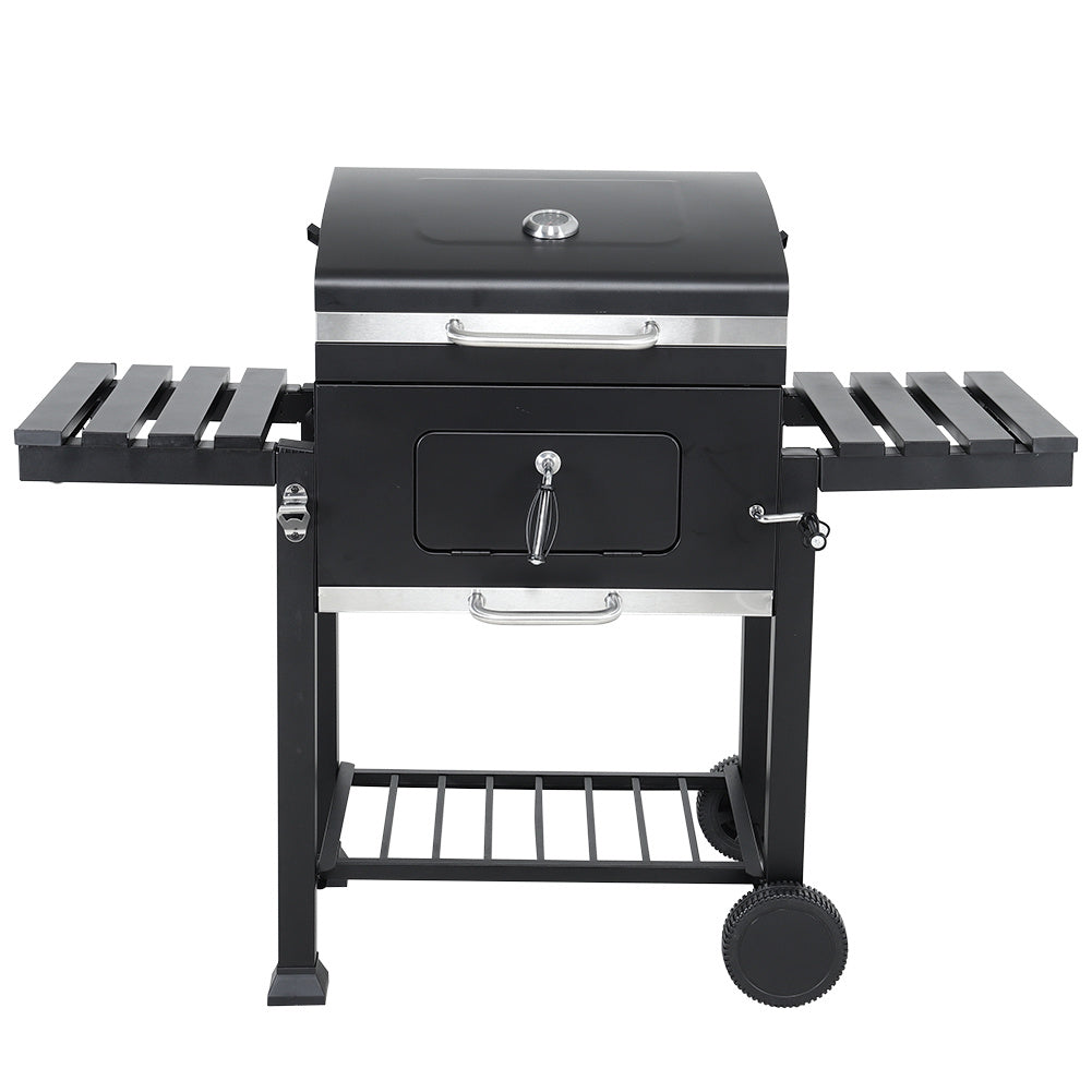 138CM Wide Charcoal BBQ Grill with Side Shelves