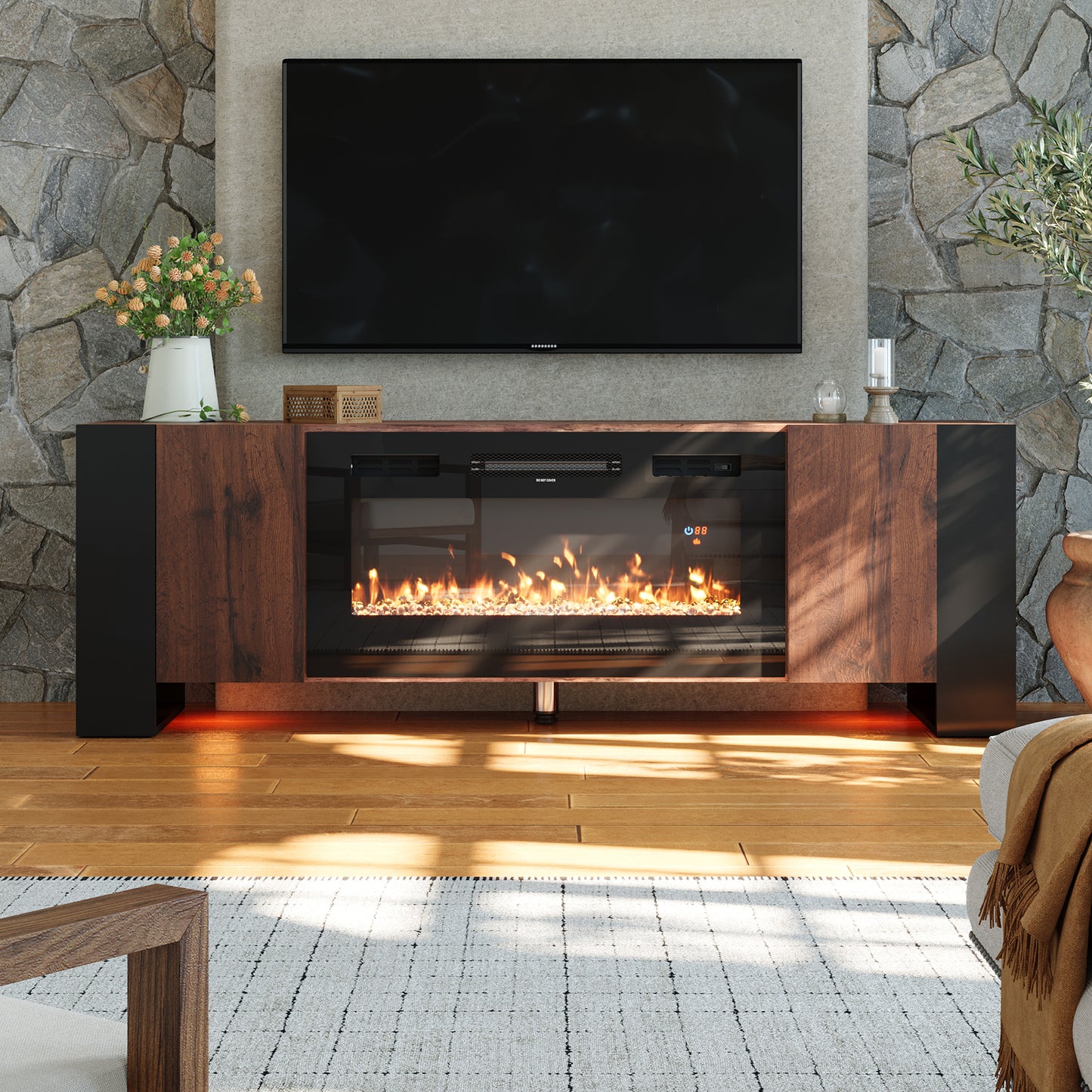 Recessed Electric Fireplace TV Stand with Remote Control