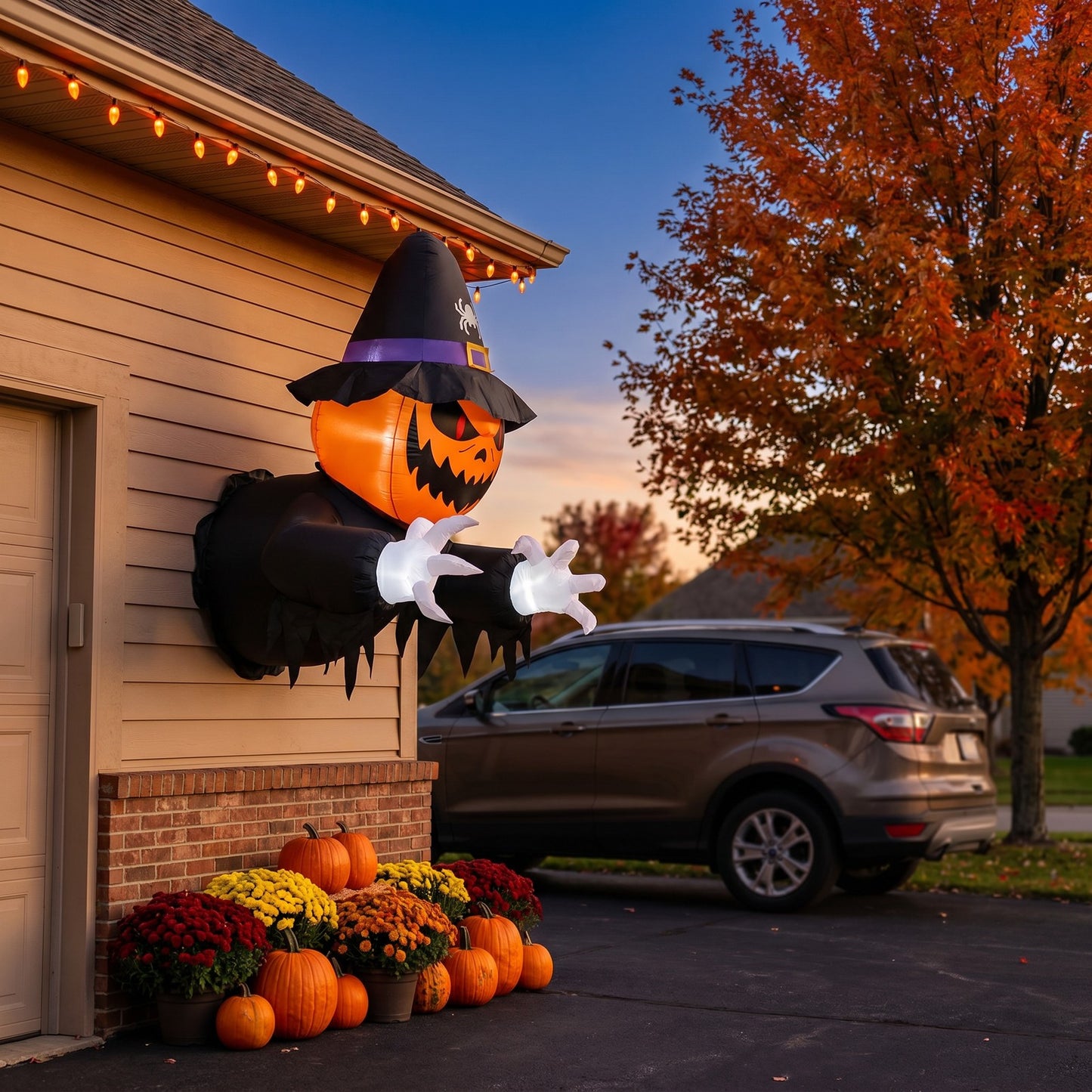 100cm Blow-Up Halloween Pumpkin Witch Inflatable Decoration with Built-in LED Lights