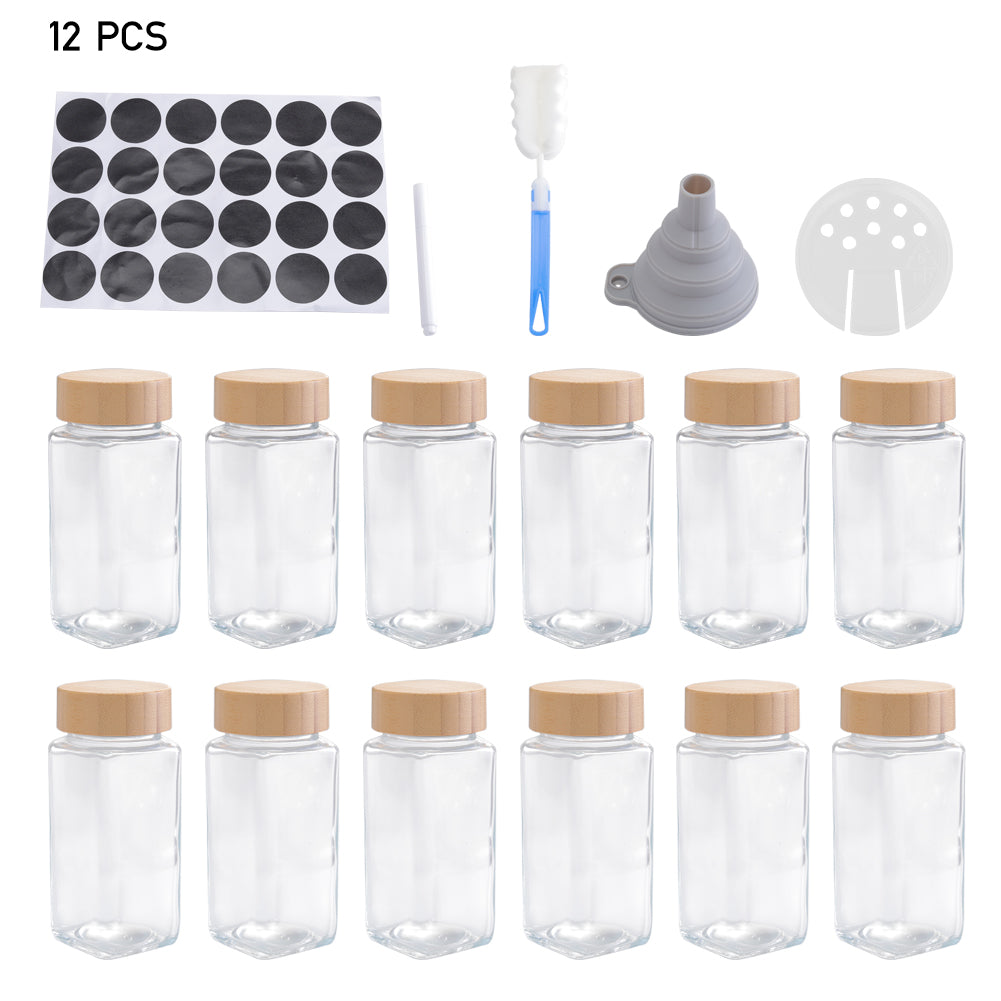 12Pcs / 24Pcs Glass Spice Jars with Bamboo Lids