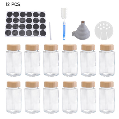 12Pcs / 24Pcs Glass Spice Jars with Bamboo Lids