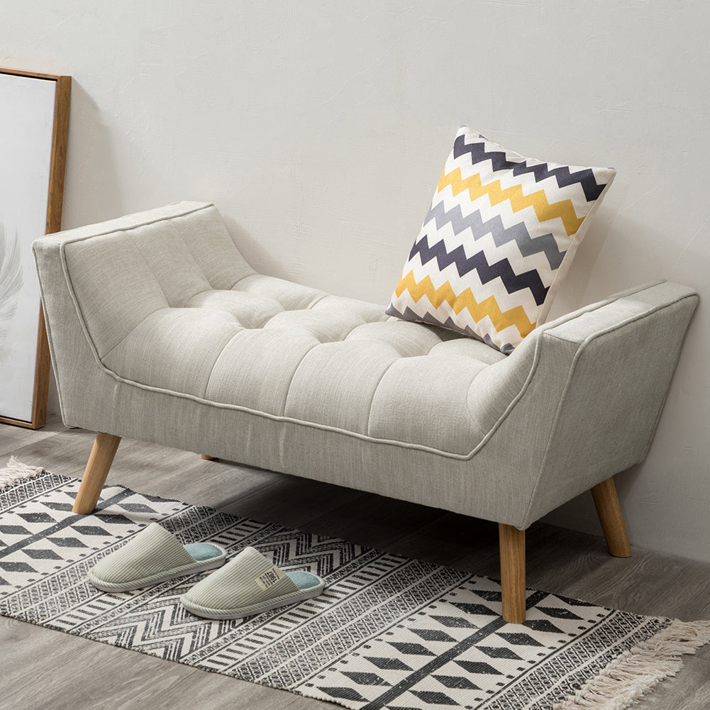 Soft Chenille Upholstered Bench with Wooden Legs