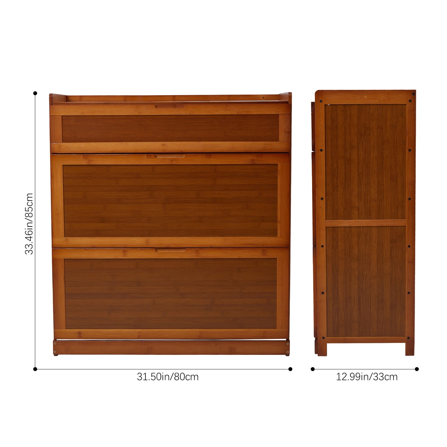 3-Tier Bamboo Shoe Storage Cabinet with Flip-Down Drawers