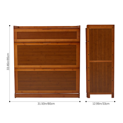 3-Tier Bamboo Shoe Storage Cabinet with Flip-Down Drawers