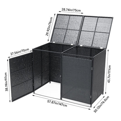 Double Wheelie Bin Storage Shed with Rattan Effect Panels