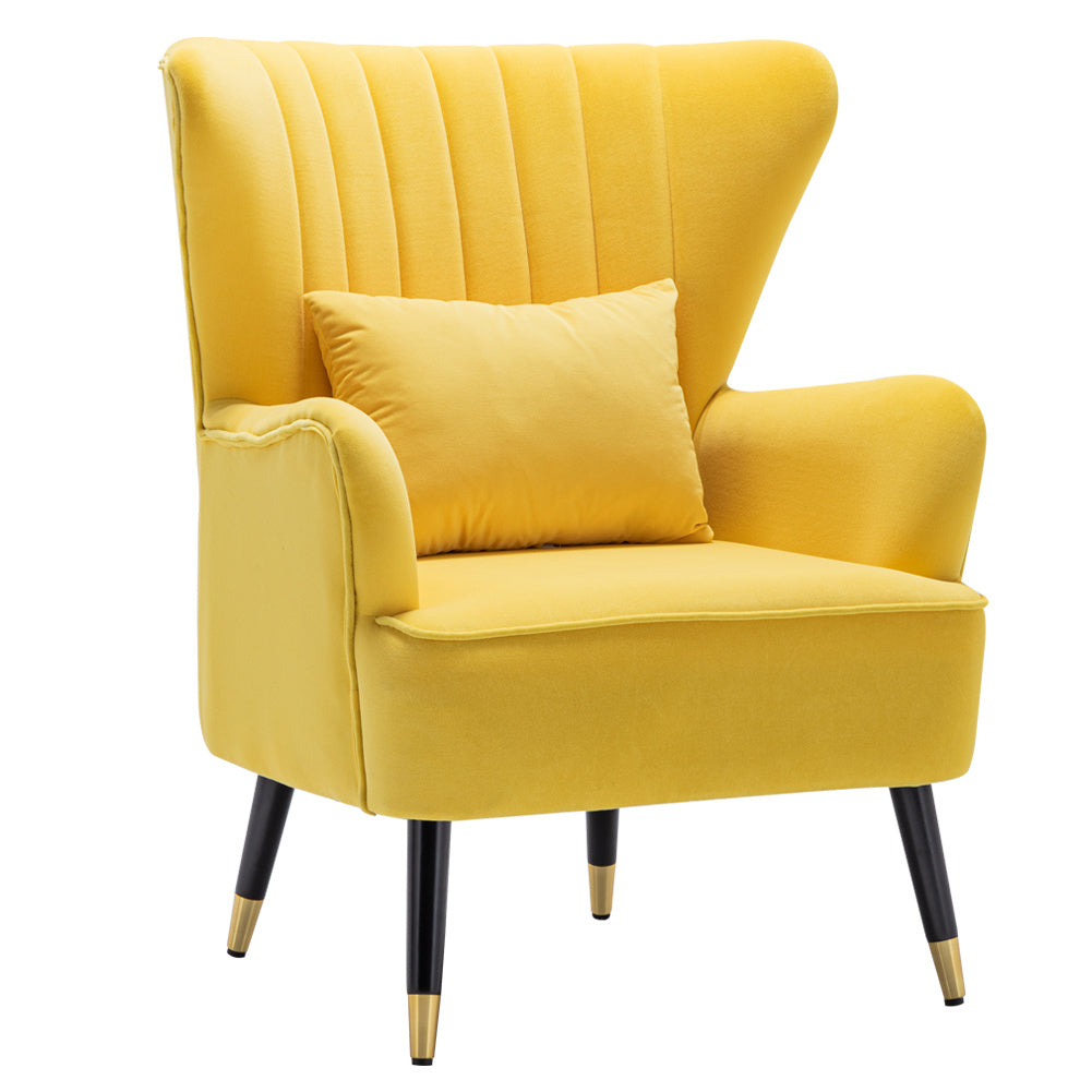 Comfortable Velvet Wingback Armchair with Cushion