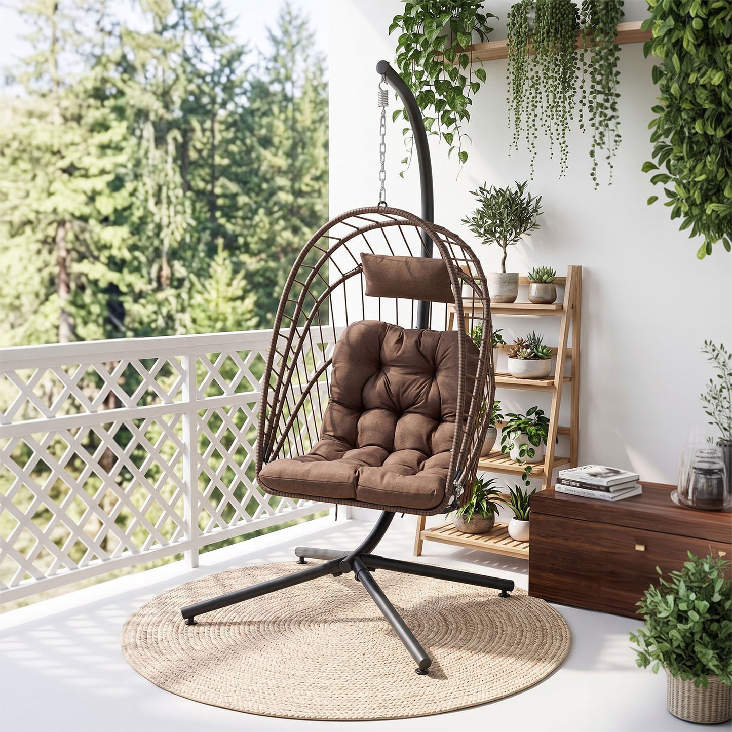 Swing Hanging Egg Chair with Cushion and Headrest