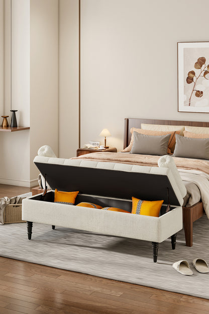 Grey/Beige Flip Top Storage Bench with Side Arms
