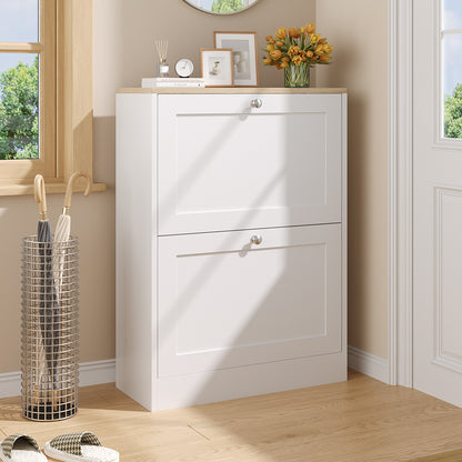 Wooden 2 Drawer Flip Down Shoe Cabinet
