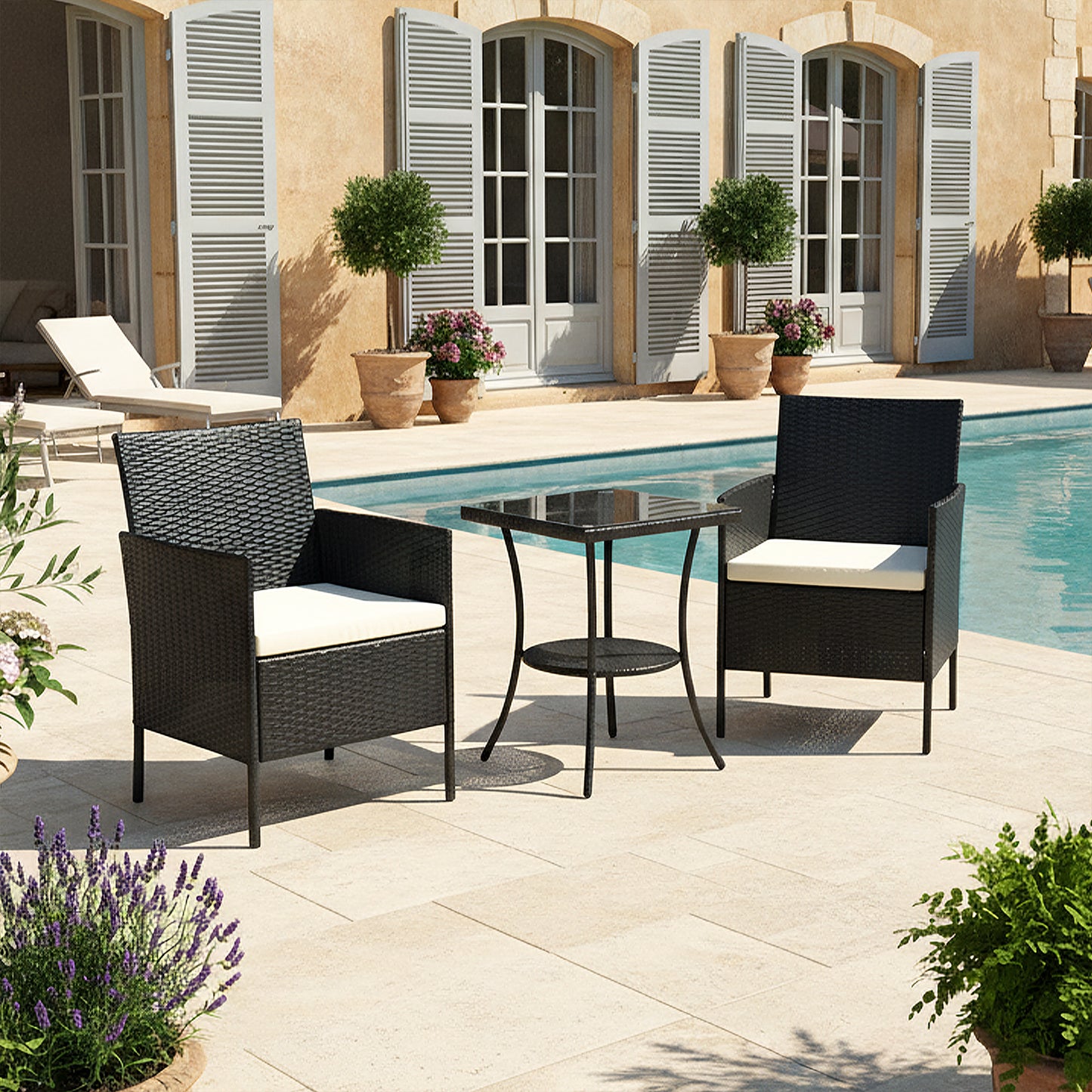 3-Piece PE Rattan Wicker Garden Furniture Bistro Set