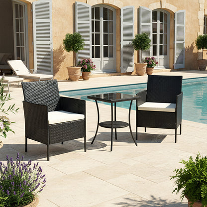 3-Piece PE Rattan Wicker Garden Furniture Bistro Set