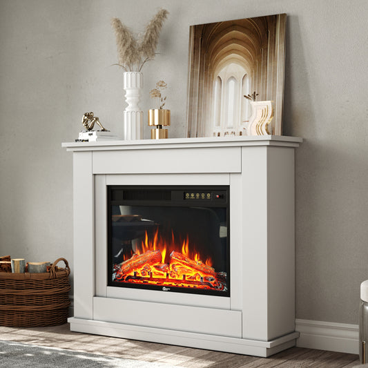 Electric Fireplace with White Wooden Mantel