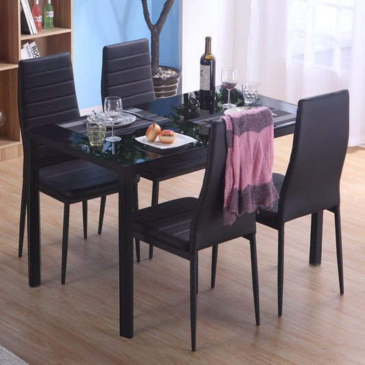 5-Piece Dining Set of Faux Leather Chairs and Tempered Glass Table