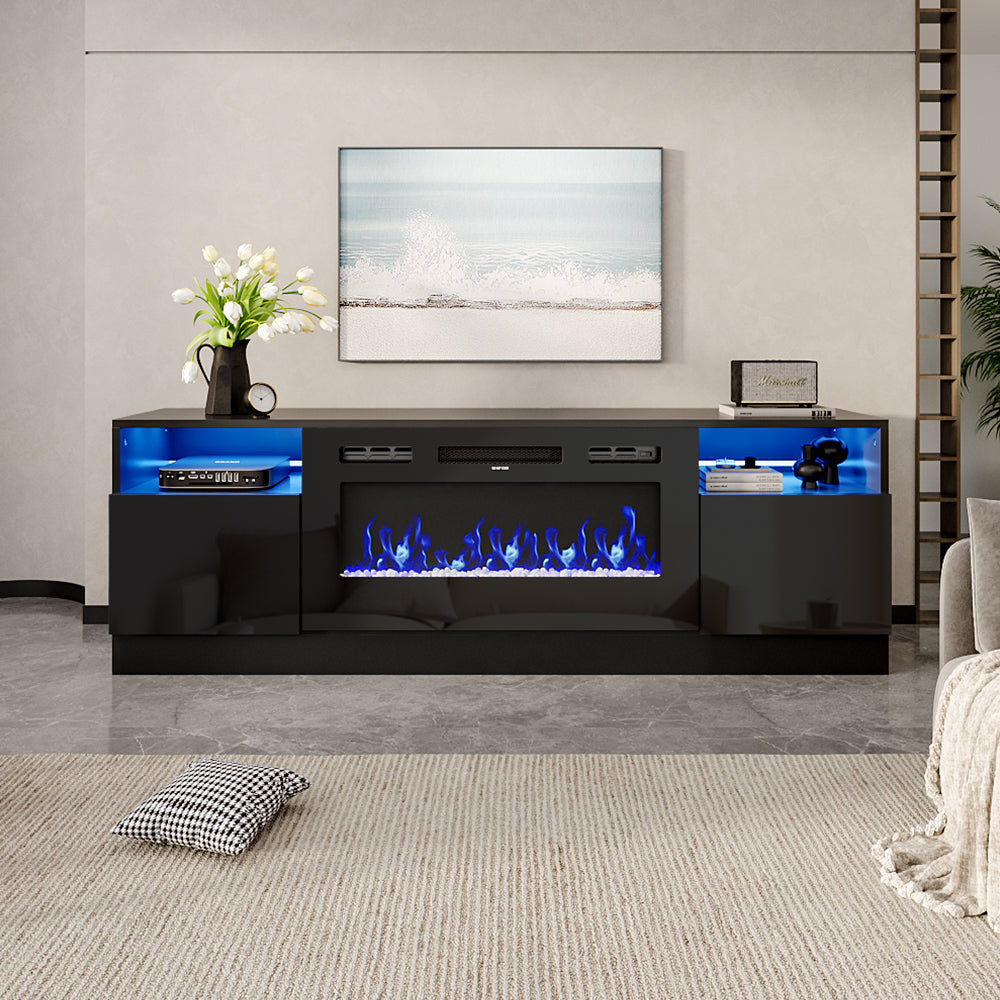 Recessed Electric Fireplace TV Stand Closed Storage