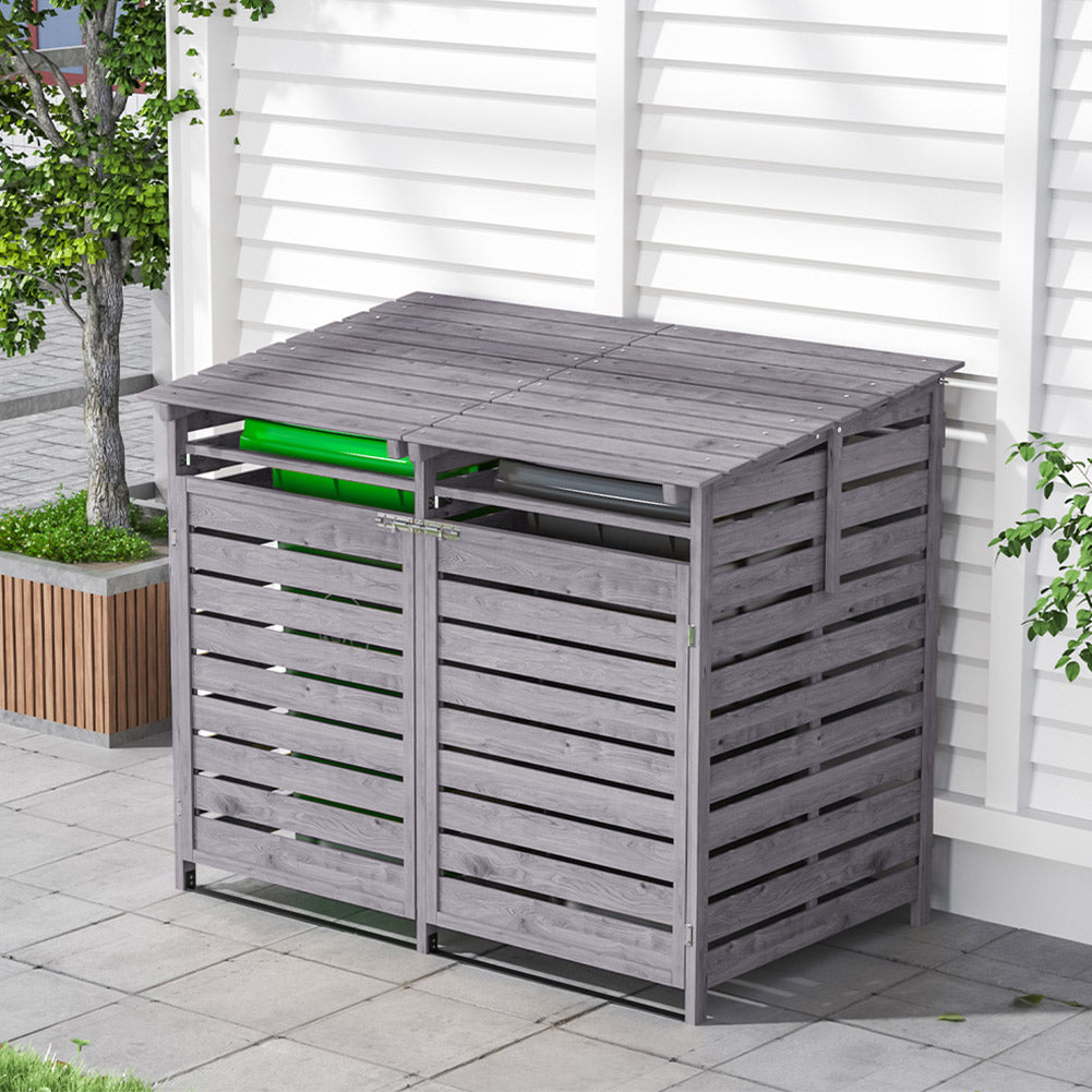 Outdoor Spruce Wood Trash Can Storage Shed