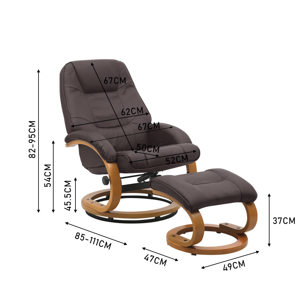 Walnut color/Black Brown/Grey/Ergonomic Executive Office Reclining Chair with Footstool