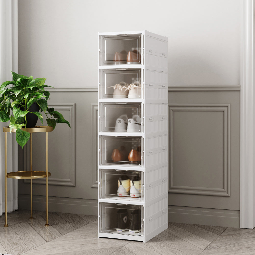 6-Tier Plastic Foldable Shoe Storage Box Unit