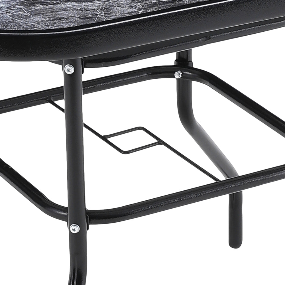 Black Garden Square Marble Patio Table With Umbrella Hole