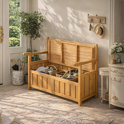 Outdoor Wooden Storage Bench with Backrest