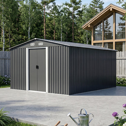12x10 FT Metal Apex Roof Garden Tool Shed