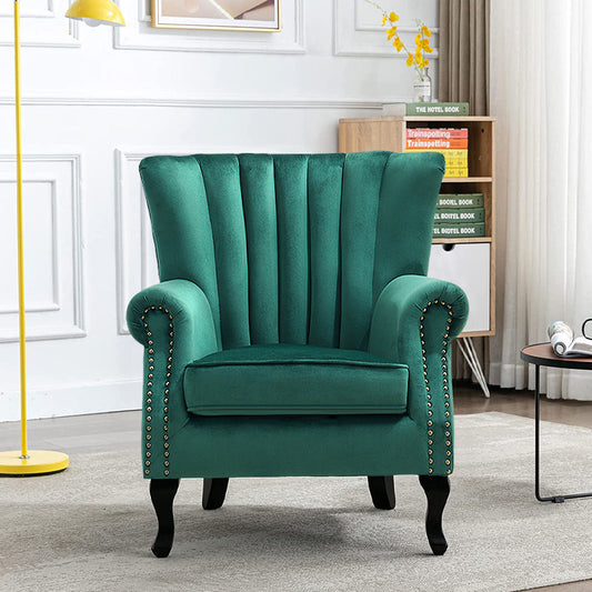 Green/Grey Velvet Channel Occasional Armchair Sofa Chair