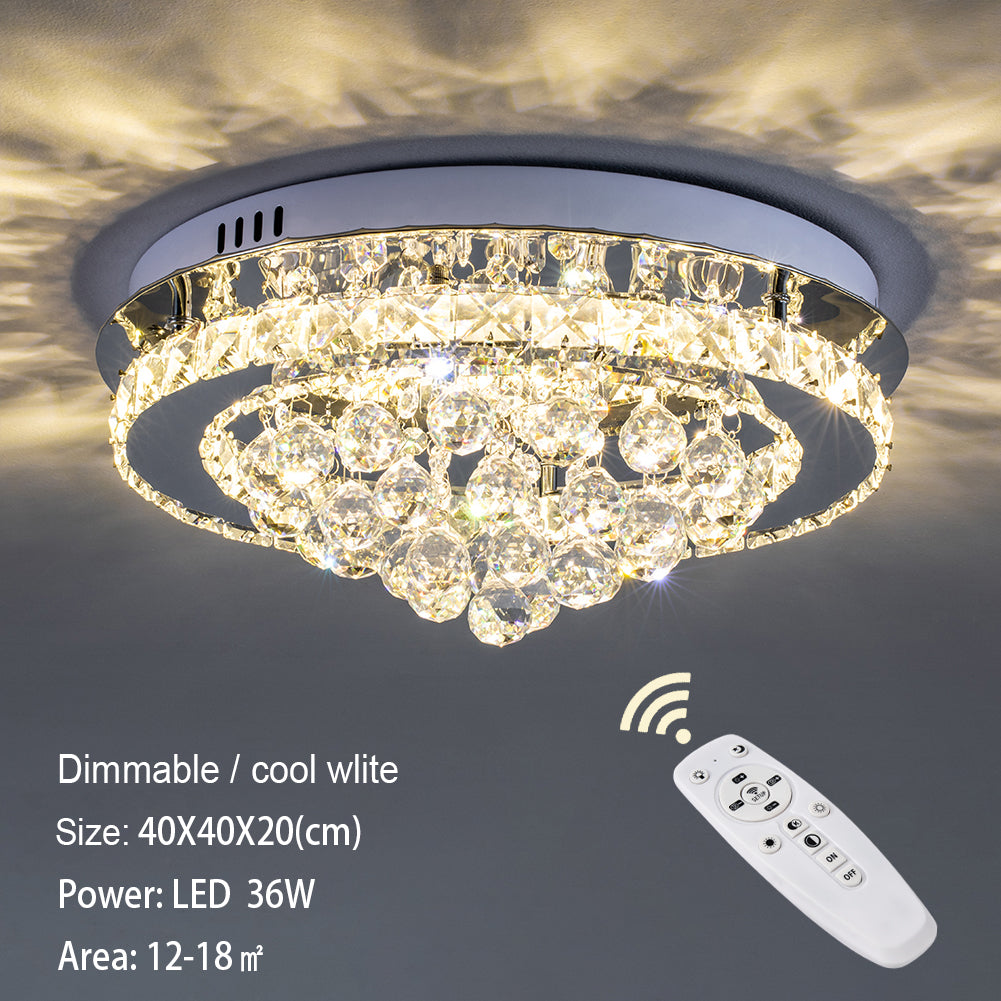 Crystal Round Crystal-droplets LED Semi Flush Mount Ceiling Light