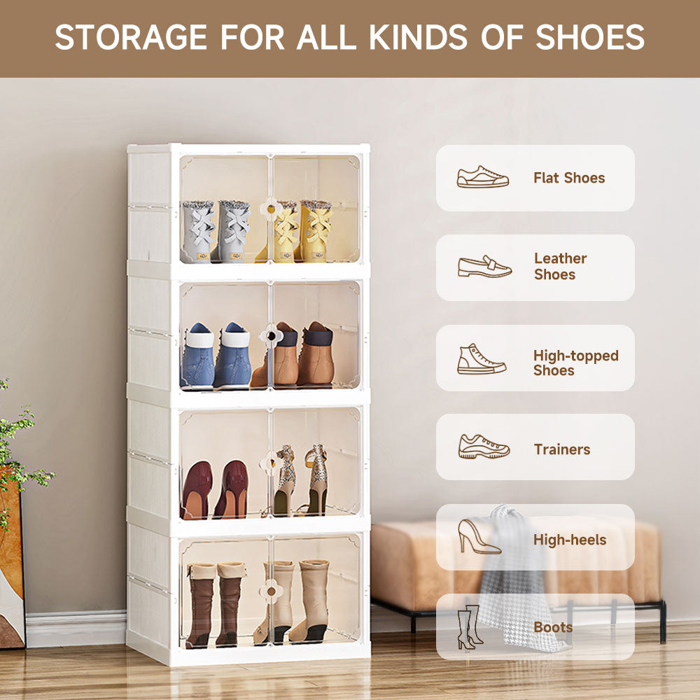 4-Tier Foldable Storage Cabinet Shoes Organizer with Doors