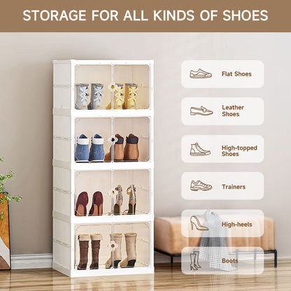 4-Tier Foldable Storage Cabinet Shoes Organizer with Doors