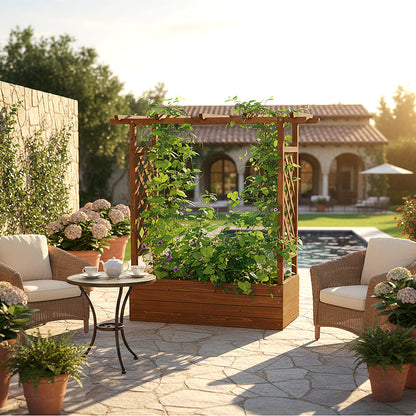 Raised Garden Bed with Side Trellis and Hanging Roof